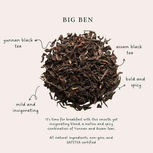 Palais des Thés - Big Ben English Breakfast - Yunnan & Assam Black Tea - Premium Tea Bags, Serves 20 Cups