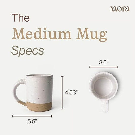 MORA Medium Mugs Set of 4, 16oz Ceramic Pottery Latte Mugs/Coffee Cups - Microwave and Dishwasher Safe - Oat