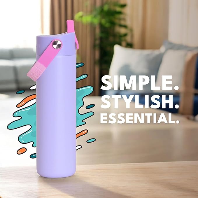 Elemental 24oz Insulated Water Bottle with Straw - 100% Leak-Proof Stainless Steel Core Water Bottles for Travel, Sports and Gym - Double Wall Insulation & BPA Free - Lilac Tie Dye