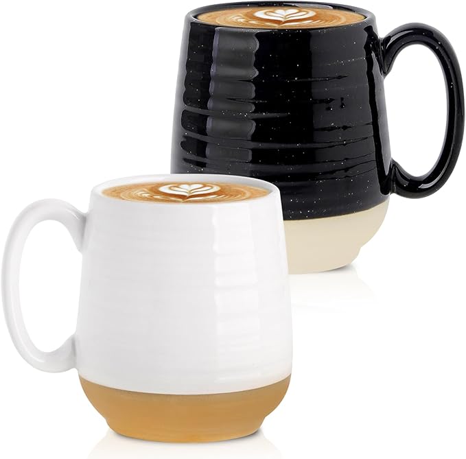HASENSE 20 oz Coffee Mugs, Large Mugs with Handle Set of 2, Stoneware Coffee Cups for Mom Dad Friend, Prefect for Latta, Tea, Coffee, Dishwasher and Microwave Safe, White & Black