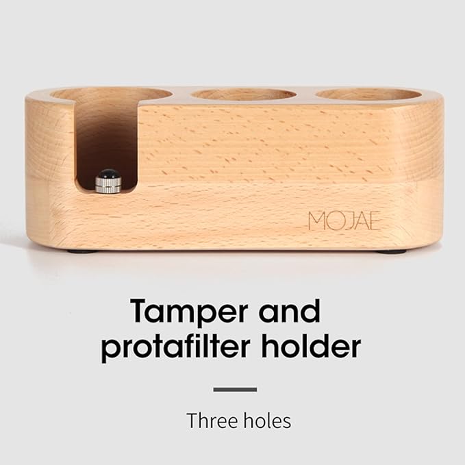 MOJAE Espresso Tamping Station, Tamper Station, Wooden Coffee Tamper holder, Portafilter Holder with Anti Slip Bottom, 3 Holes for Coffee Tamper,Distributor and Portafilter(Beech, 58mm)