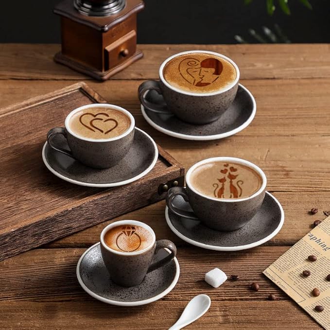 45 Coffee Stencils+2 Mesh Powder Shakers, Cake Baking Templates Coffee Decoration Stencils Coffee Art Template Coffee Mold Tool for Christmas Thanksgiving Cake Coffee Cappuccino