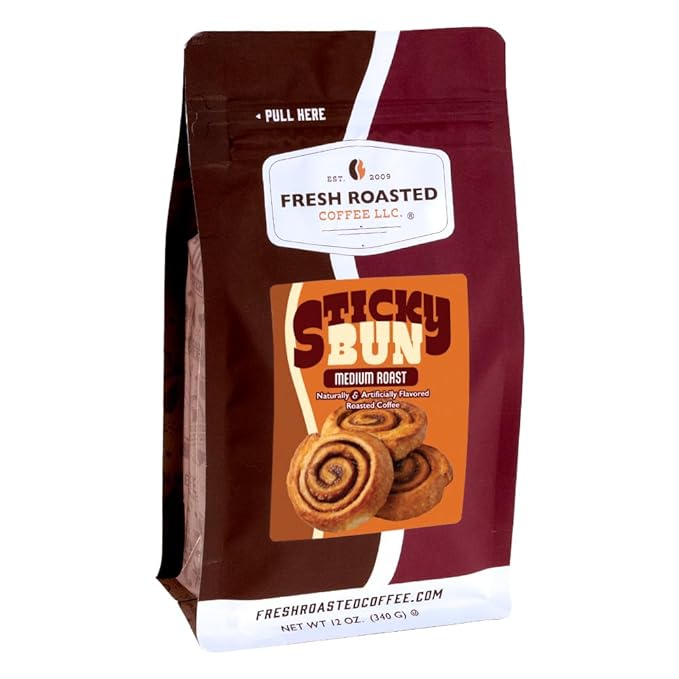 Fresh Roasted Coffee, Hazelnut Sticky Bun Flavored Coffee, 12 oz, Medium Roast, Kosher, Ground