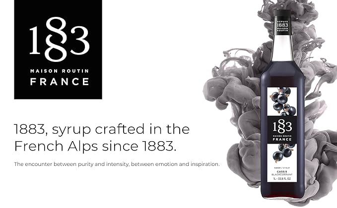 1883 Blackcurrant Syrup for Drinks, Made in France, 1 Liter Glass Bottle