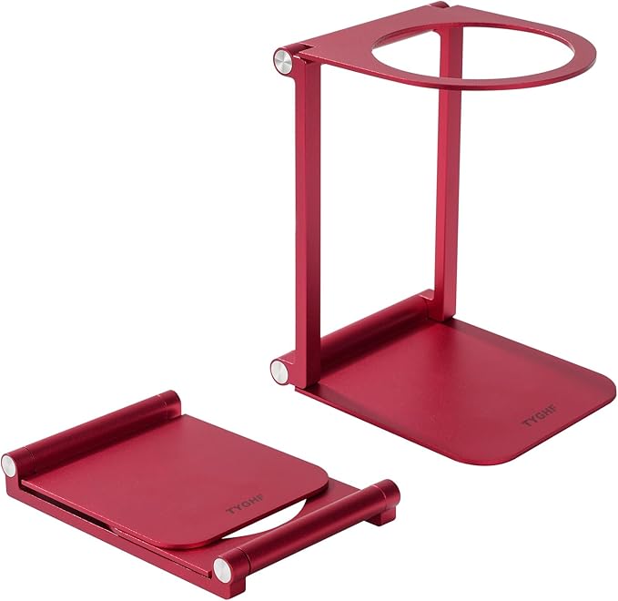 Pour Over Coffee Maker Stand,Foldable Portable Electric Espresso Machine Stand,Holder for Coffee Grinder,Universal Dripper,V60 Dripper,Travel Coffee Maker, Press Round&Red