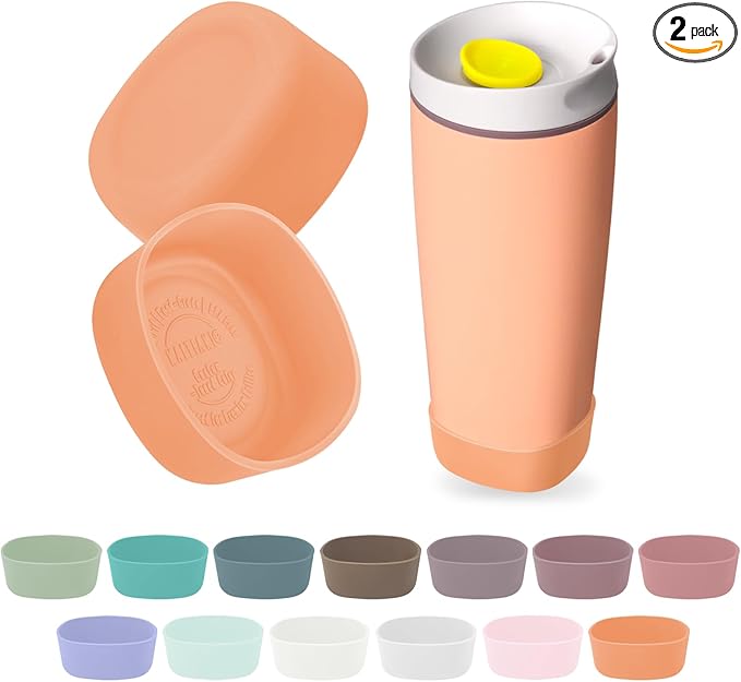 2pcs Silicone Boot for Owala SmoothSip Slider Coffee Tumbler 20oz 12oz, Anti-Slip Sleeve for Travel Coffee Mug, Protective Accessories for Owala BPA Free (Nectarine Orange)