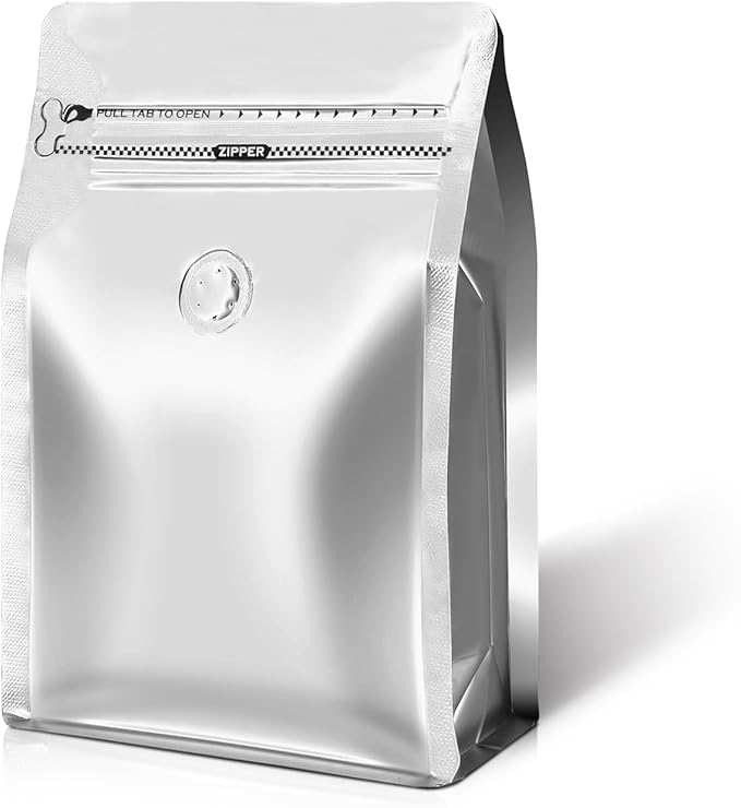 Coffee Bags with Valve(60pcs,8 oz,1/2 lb) Vented Coffee Beans Packaging Bags High Barrier Aluminumed Foil Flat Bottom Heat Sealed Side Zipper Resealable Storage Bag for Home or Business（Silver）