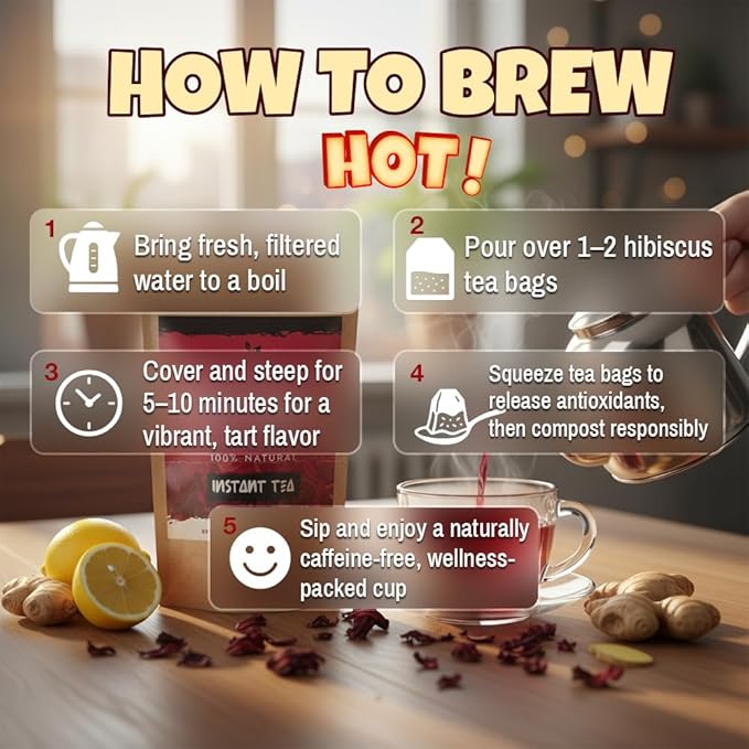 Hibiscus Tea Bags - 30 Count Premium Hibiscus Tea | Caffeine-Free | Sugar Free | Refreshing Wellness Herbal Tea Blend with Ginger, Mint, Cloves & Pineapple