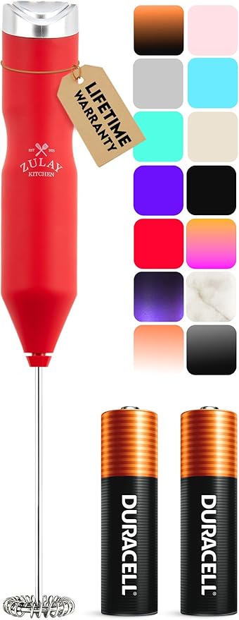 Zulay Kitchen Powerful Frother Wand AA Batteries Included, Ultra Fast Handheld Drink Mixer, Comfort Milk Frother, Stainless Steel Whisker, Frother Handheld for Coffee, Protein & Matcha - Frothmate 2.0