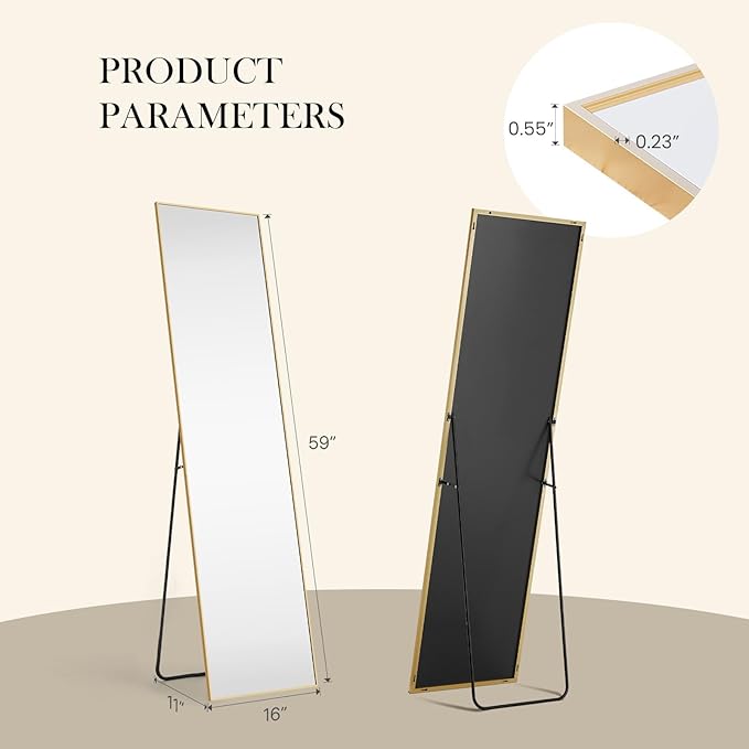 NEWBULIG Full Length Mirror, Upgraded Body Wall Mirrors with Shatter-Proof Glass, Floor Standing Mirror, Home Wall Decor
