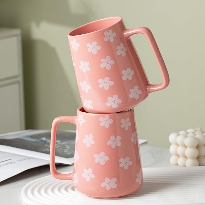 24 OZ Extra Large Ceramic Coffee Mug, Jumbo Coffee Mugs, Big Tea Cups with a Large Handle for Office and Home, Microwave and Dishwasher Safe (24 OZ Pink)