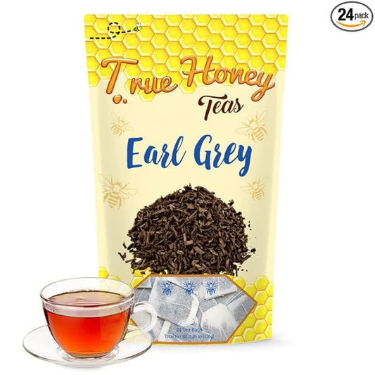 True Honey Earl Grey Tea Bags - Honey Crystals Blended in Every Sachet - Positive Immune Support - All Natural Organic Herbal Caffeinated Tea Bag 24 Count