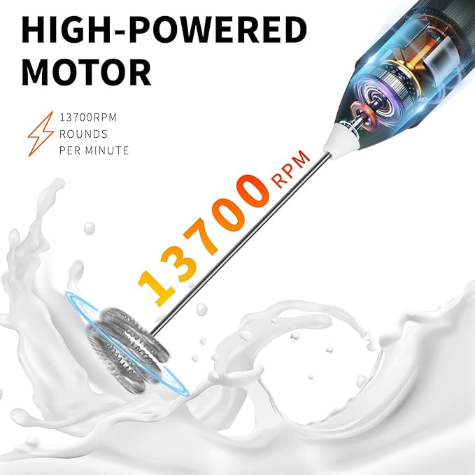 3-Speed Rechargeable Milk Frother for Coffee, Baking & Eggs - USB Fast Charging, Portable Frother Wand for Perfect Foam Every Time! (3-Speed Adjustable Blue)