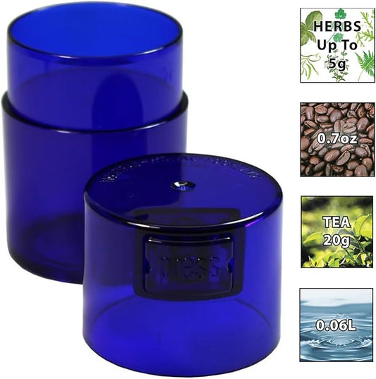 Vitavac - 5g to 20 Grams Airtight Multi-Use Vacuum Seal Portable Storage Container for Dry Goods, Food, and Herbs - Blue Tint