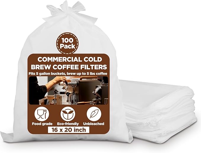 100 Pack 16" x 20" Commercial Cold Brew Coffee Filters – Disposable Non-Woven Fabric Filter Bags for 5-Gallon Buckets, Coffee Shops & Home Brewing