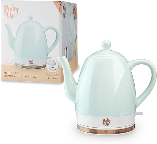 Pinky Up Noelle 1.5 L Ceramic Gooseneck Spout Electric Tea Kettle with Temperature Control - Cordless Design for Boiling Water Pot, Mint, Rose Gold