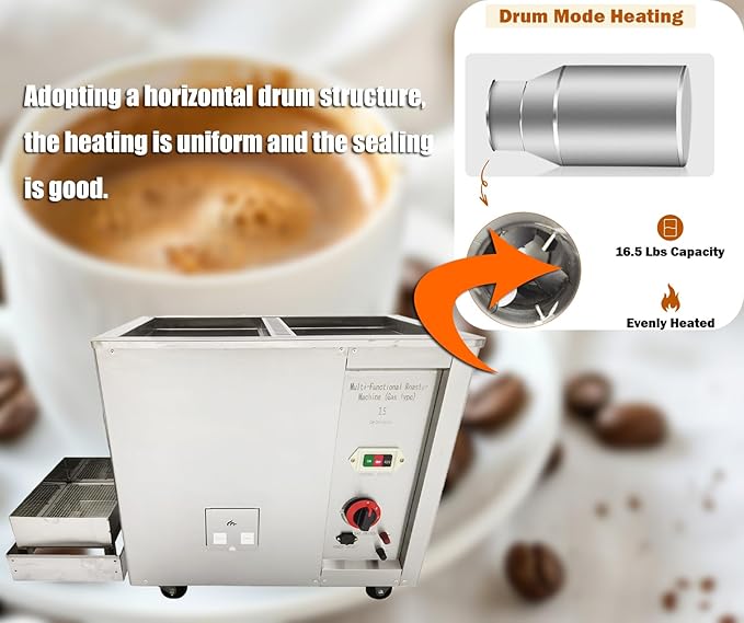 Full-Automatic Gas Type Coffee Bean Roaster 16.5LBS Electric Stainless Steel Coffee Roaster Nuts Bean Roasting Machine 110V 80W