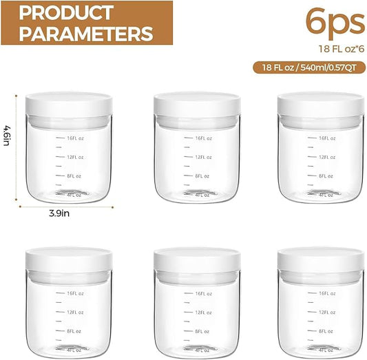 Danbark Set of 6 18oz Airtight Glass Storage Canisters with Lids - Pantry Organizers and Storage Glass for Kitchen - for Pantry, Flour, Sugar, Coffee, Tea, Pasta, Rice, and Snacks - White