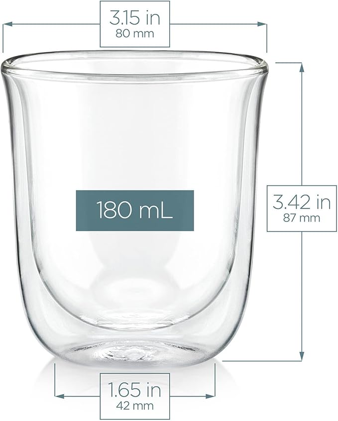 Teabloom Tulip Insulated Glasses for Tea, Espresso and Other Beverages - Double Walled Heatproof Glass Maintains Drinks Hot/Cold, 6 oz (Set of Two)