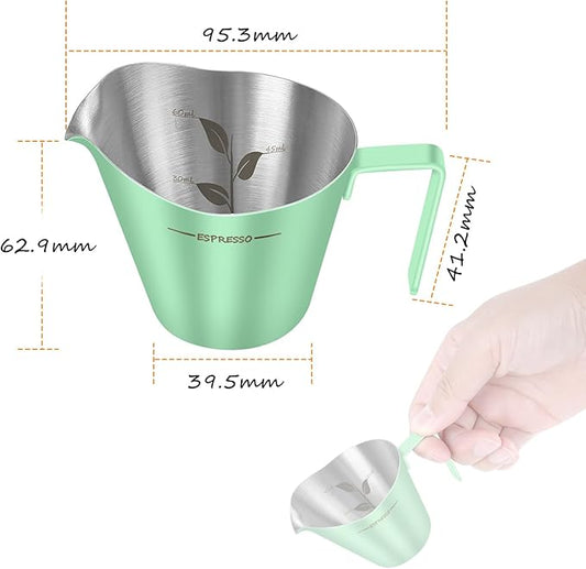 IKAPE Espresso Measuring Cup, 304 Anti-scald Stainless Steel Espresso Shot Cups with Handle, Coffee Pouring Cup for Barista Tool Accessories(Light Green)