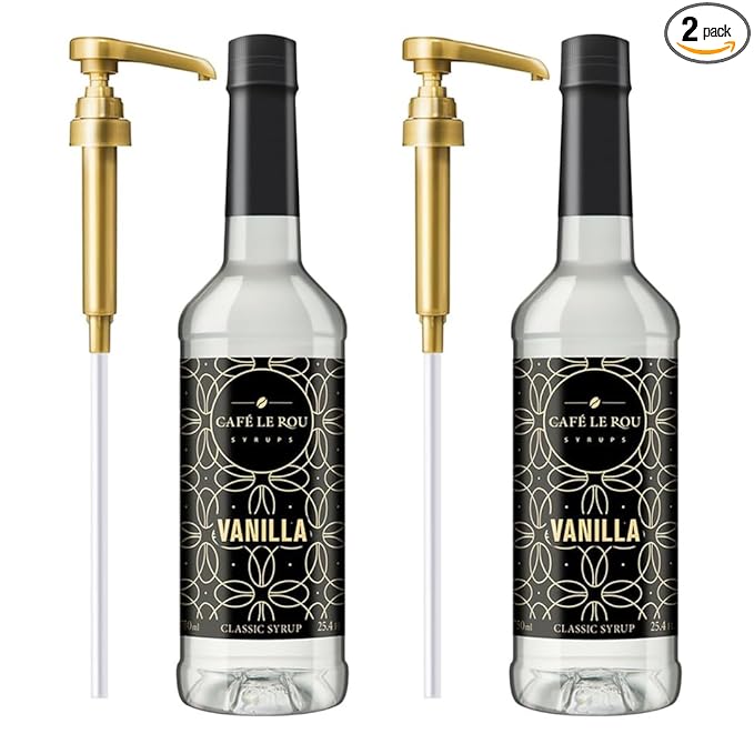NEW Café Le Rou Vanilla Coffee Syrup - 25.4oz Cafe Flavoring Syrup (Vanilla, 2-pack) Includes 2 Coffee Syrup Dispensers Flavoring Syrup for Coffee, Tea and