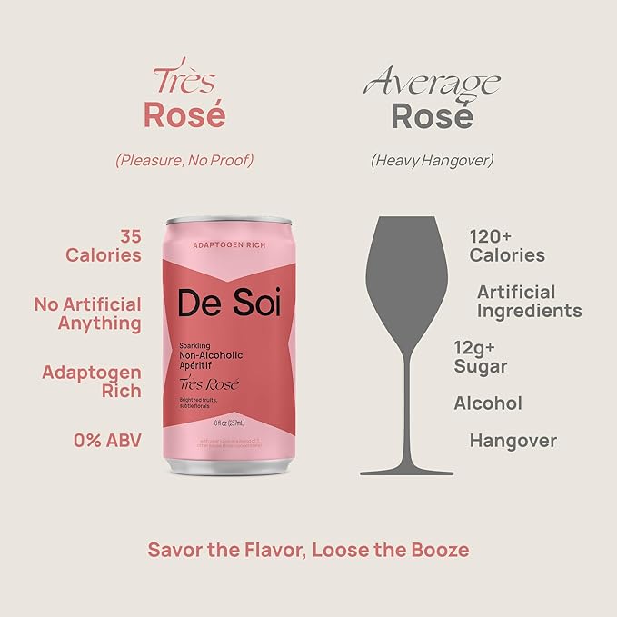 De Soi Soiree Set (Tres Rose + Spritz Italiano) Mocktails NA Drinks 8 fl oz (12-pack) - Adaptogen Drink, Sparkling Drink with Calming Botanicals, Mocktail Drinks, Gluten Free, No Artificial Flavors