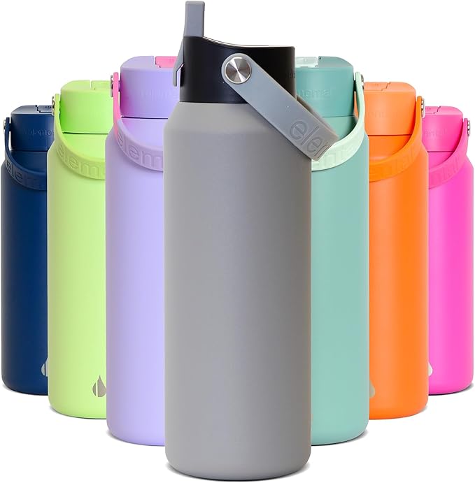 Elemental 40oz Insulated Water Bottle with Straw - 100% Leak-Proof Stainless Steel Core Water Bottles for Travel, Sports and Gym - Double Wall Insulation & BPA Free - Graphite