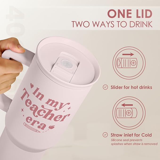 Teacher Gift – Stainless Steel Insulated Tumbler with Handle - Cool Teacher Club Travel Coffee Mug Cup for Women Back to School Birthday Christmas Teacher's Appreciation, 40oz