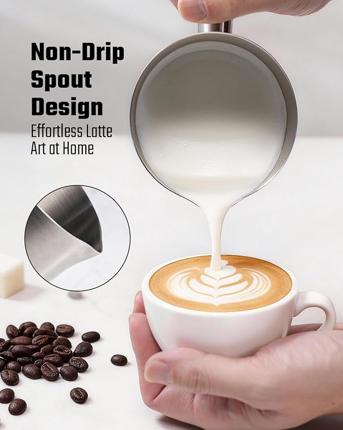 5-in-1 Milk Frother and Steamer, 17oz Detachable Frother with Adjustable Temperature, Hot Chocolate Maker, Stainless Steel Milk Steamer, Hot & Cold Foam Maker, Dishwasher Safe