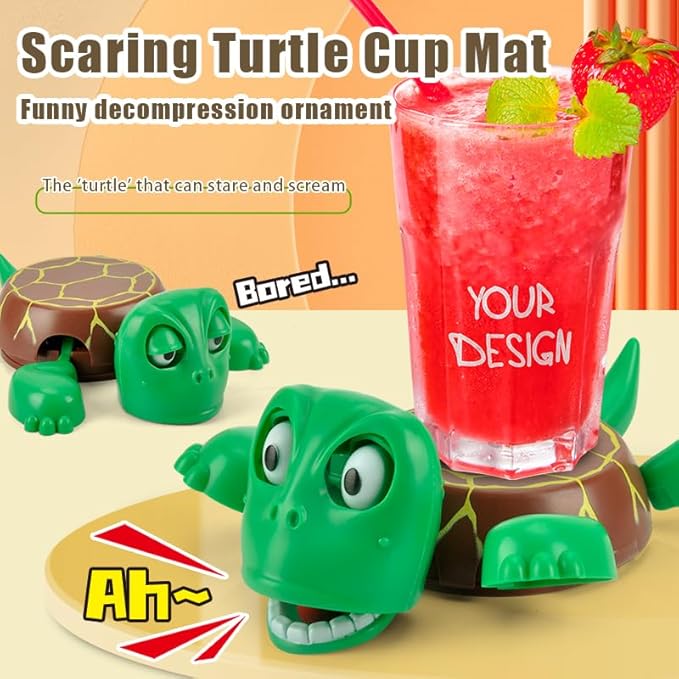 3D Pop-Up Eye Turtle Coasters - Surprise Stress-Relief Drink Coasters Set, Funny Desk Toys & Housewarming Gifts for Adults (Green-Stripe, Silent Version)