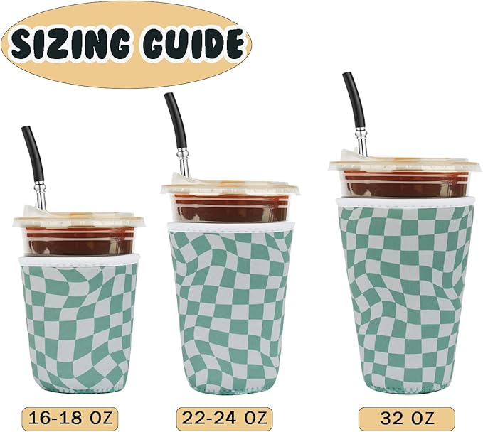 Reusable Insulated Neoprene Iced Coffee Cup Sleeve, Durable Drink Sleeve for Cold Beverages, Beverage Holder for Iced Coffee, Wavy Grid