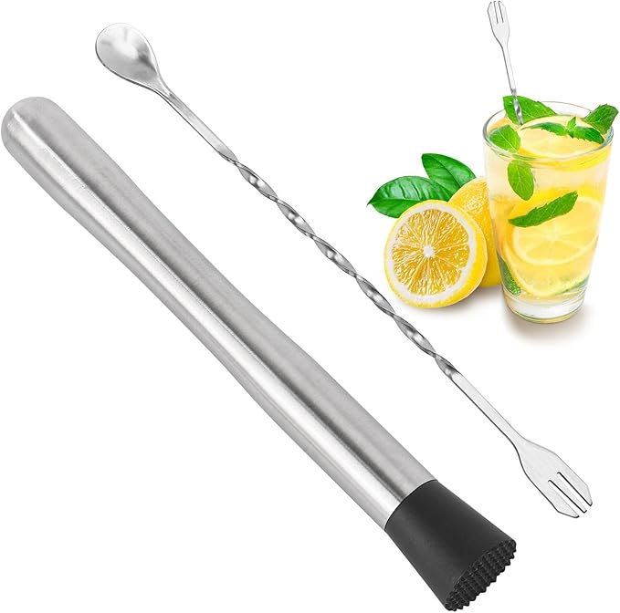 Muddlers for Cocktail Mixing Spoon Set of 6, 9.8 Inch Muddlers 304 Stainless Steel Fruit Crusher Mixing Spoon Ice Crusher for Bar Party and Home