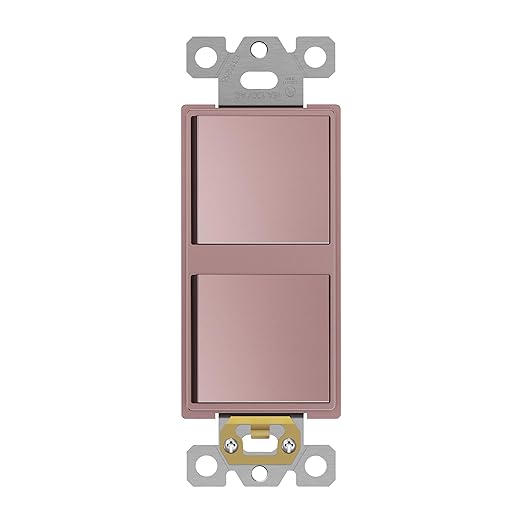 ENERLITES Double Paddle Rocker Decorator Switch, Ground Terminal, Clamp-Type Back Insert Wiring, Copper Wires Only, Single Pole, Residential/Commercial Grade, 15A 120-277VAC, 62834-RG, Rose Gold