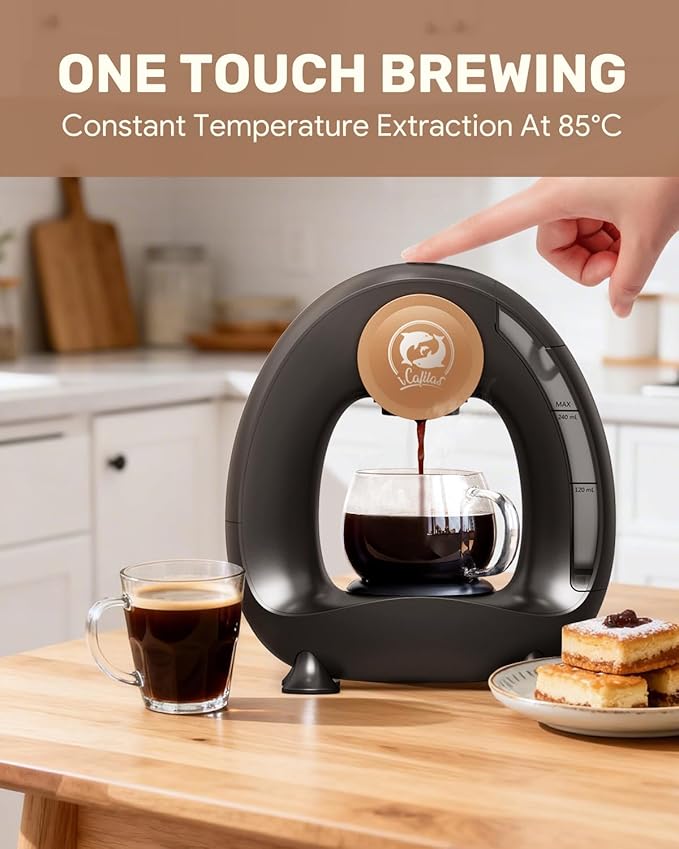 2-in-1 Coffee Maker, Fast Brew in 1.5mins, Single Serve Coffee Machine Compatible with K-Cup Pods & Ground Coffee, 1400W with 20s Preheat, Compact for Home,Small Place,Office & RV, 8oz,Black