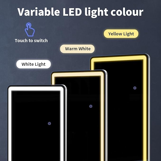 VooBang 64"x21" LED Mirror Full Length - Floor Body Mirror with Dimmable Lights - 3 Color Modes, Standing Leaning Wall Mounted for Bedroom, Dressing Room