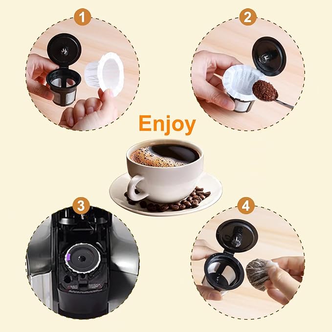 Haetyly 4 Pack Reusable K Cup Coffee Pods with 100 Count Disposable Coffee Paper Filters,Compatible with Keurig Single Serve Coffee Maker 2.0 & 1.0