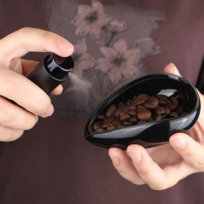 FEUNLEM Coffee Bean Dosing Cup and Spray Bottle Set - Ceramic Espresso Accessories Kit, 8ml Static Reducing Sprayer for Cafe, Gym, Home Use | Barista-Approved Dosing Tools (Black, 2)