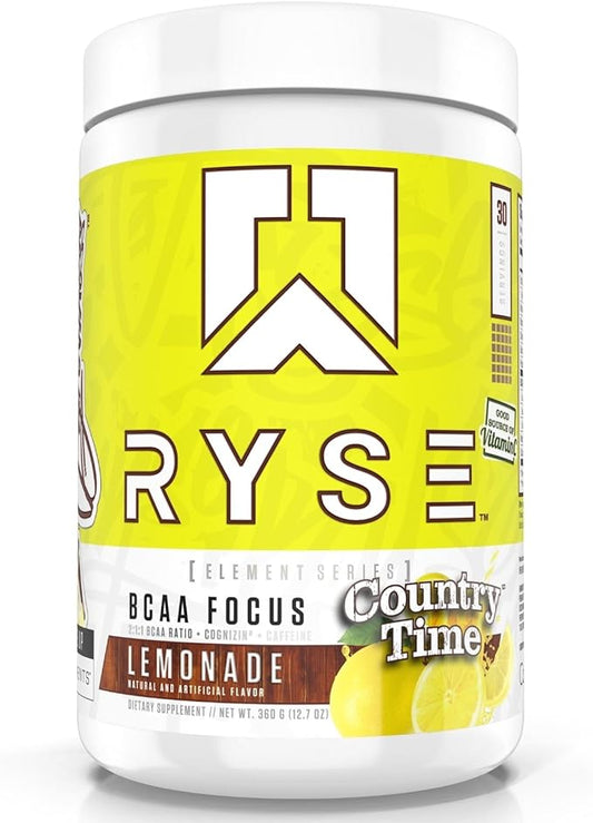 RYSE BCAA Focus Powder - Country Time Lemonade - BCAA Supplement with Electrolytes, Natural Caffeine & Cognizin Supports for Hydration, Recovery, Energy, and Focus for Men & Women - 30 Servings