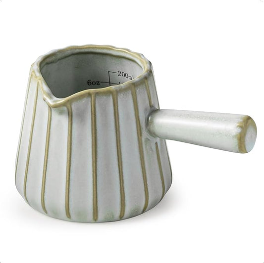Espresso Cup Ceramic, Espresso Accessories, Espresso Measuring Cup with Handle, Expresso Shots Cups with Spout, 6 OZ / 200ML, Light Green