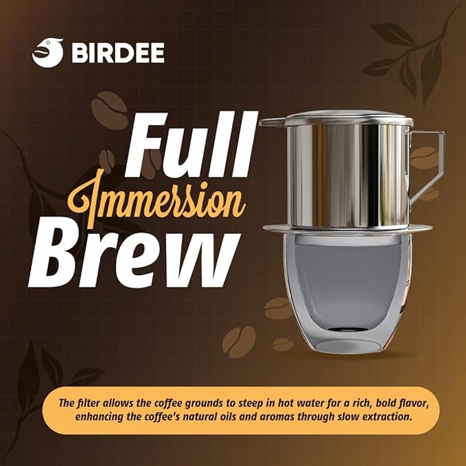 Birdee Vietnamese Coffee Dripper - 12 oz, Stainless Steel, Medium Drip Filter, Durable, Dishwasher Safe, Home Use, Travel, Camping, Gift Sets