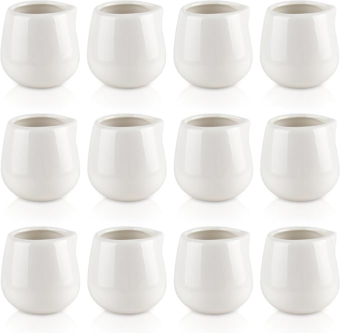 12Pack 3 oz Mini Cream Pitcher, Small Ceramic Cream Jugs, White Porcelain Creamer for Milk, Coffee, Tea, Jam, Sauces