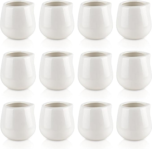 12Pack 3 oz Mini Cream Pitcher, Small Ceramic Cream Jugs, White Porcelain Creamer for Milk, Coffee, Tea, Jam, Sauces
