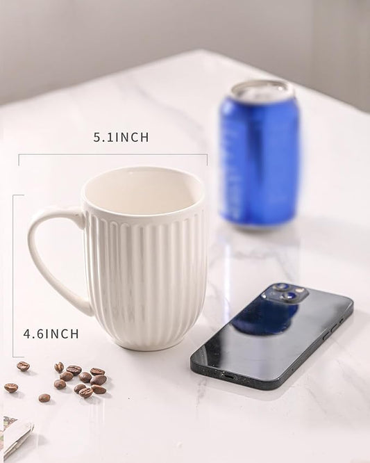 HASENSE Coffee Mugs Set of 4, 16 Oz Coffee Mugs with Big Handle, Large Modern White Ceramic Coffee Cups for Latte, Tea, Cocoa, Milk, Cappuccino, Microwave & Dishwasher Safe, Ideal for Housewarming