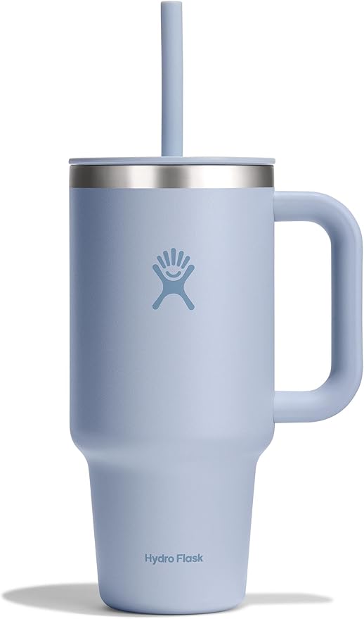 Hydro Flask Travel Tumbler with Handle, Lid and Straw - Insulated Stainless Steel in 32 Oz Surf Blue
