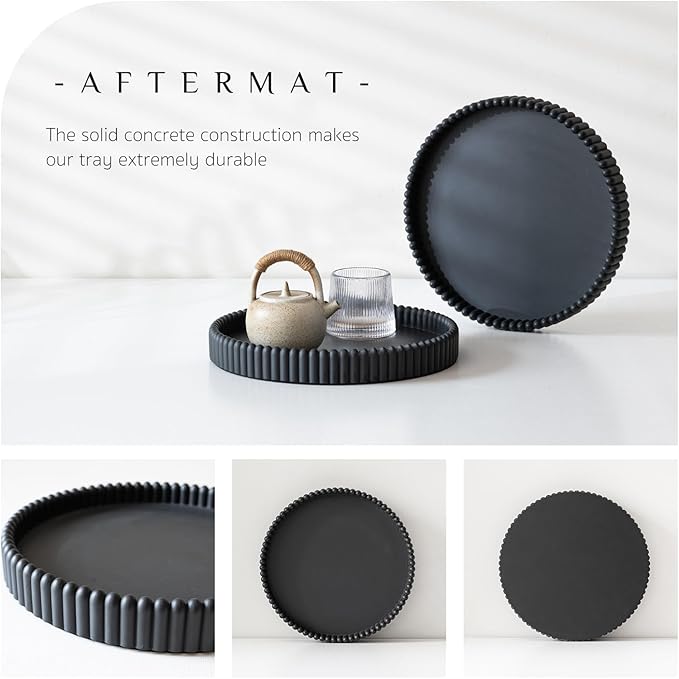 Coffee Table Tray, Home Decor Round Tray, Concrete Black Coffee Table Decor Trays, Serving Decorative Trays for Dining Table