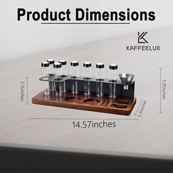 8-Piece Vacuum Coffee Canister Set with Wooden Storage Stand – Airtight Jars + Funnel for Coffee Enthusiasts & Home Cafés | Countertop Bean/Tea Freshness Organizer