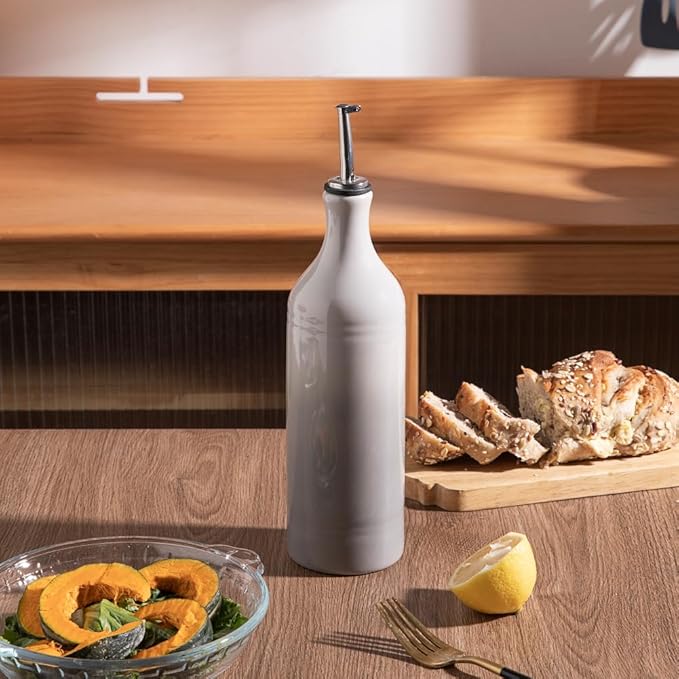 Sweejar Large Ceramic Olive Oil Dispenser Bottle, Opaque Oil Cruet Protects to Reduce Oxidation, Suitable for Storage Vinegar, Soy Sauce & Other Liquids, Pack of 1, 24 Fl Oz(Gradient Fog Gray)