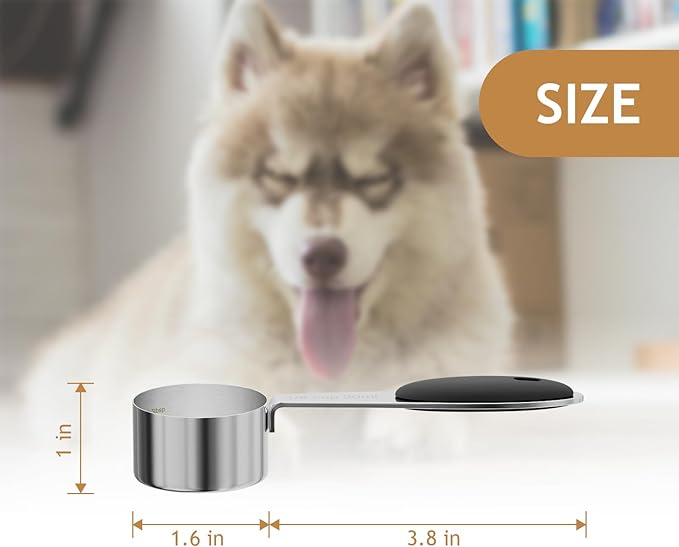 LEIFENY 1PCS 1/8CUP(30ml) Dog Cat Food Scoop, Stainless Steel Measuring Cup, Metal Pet Scooper with Inner Precision Scale Measurement