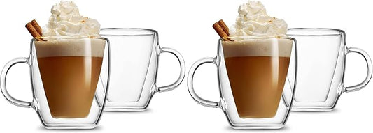 Godinger Coffee Mug Set, Glass Coffee Mugs, Double Wall Insulated Glass Coffee Cups, Espresso Cups, Tea Cup - 13.5oz, Set of 2 (Pack of 2)