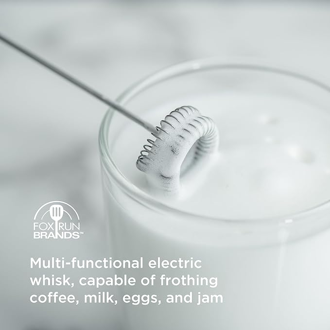 Fox Run Electric Milk and Coffee Frother, 9" Portable and Rechargeable Handheld Mixer with 3 Speed Settings